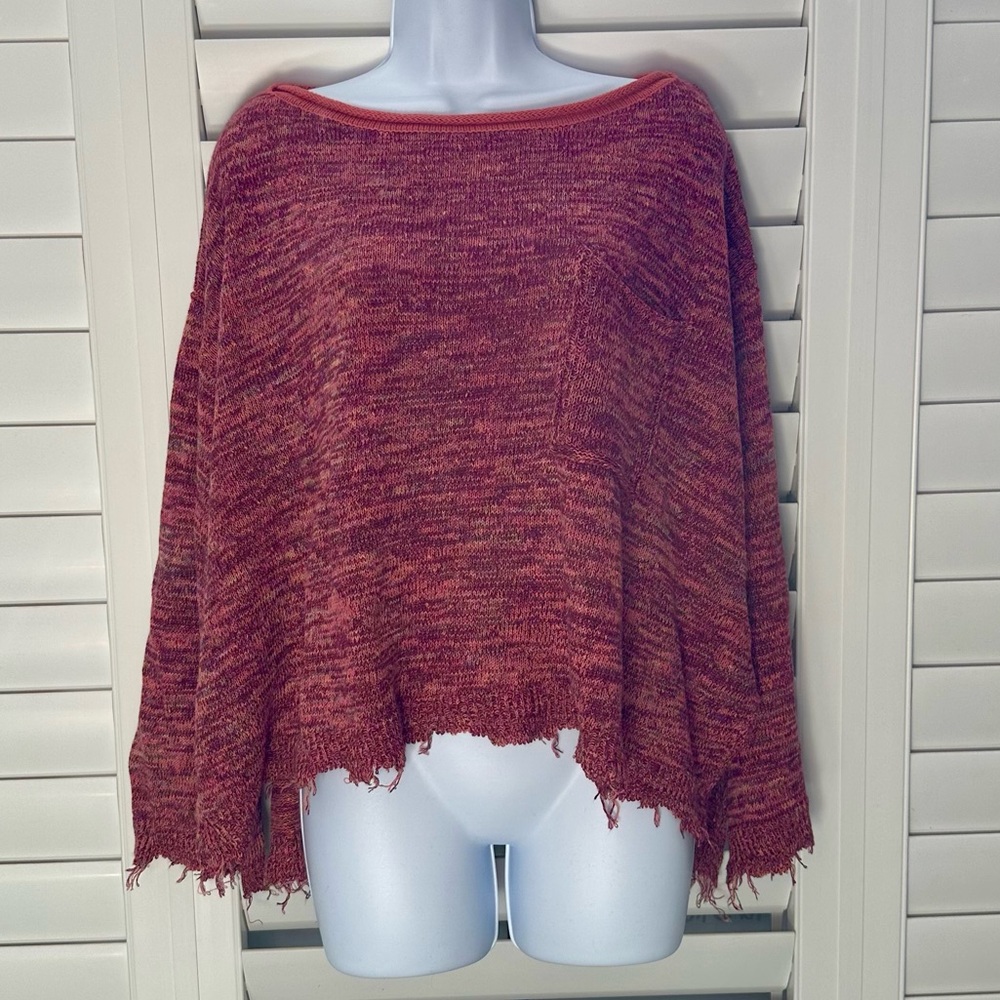 Free People Women's Maroon /orange spacedye Frayed Hem Sweater Sz S